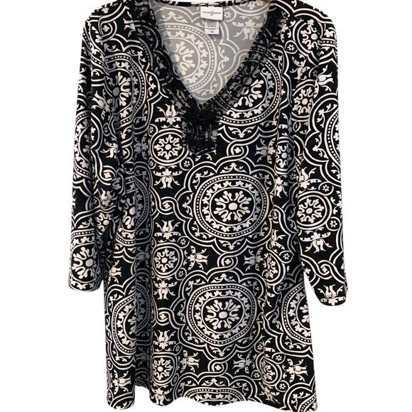 Jaclyn Smith Top Women's Size 3x Pullover Liquid Knit Coquette Paisley Beaded - Picture 1 of 7